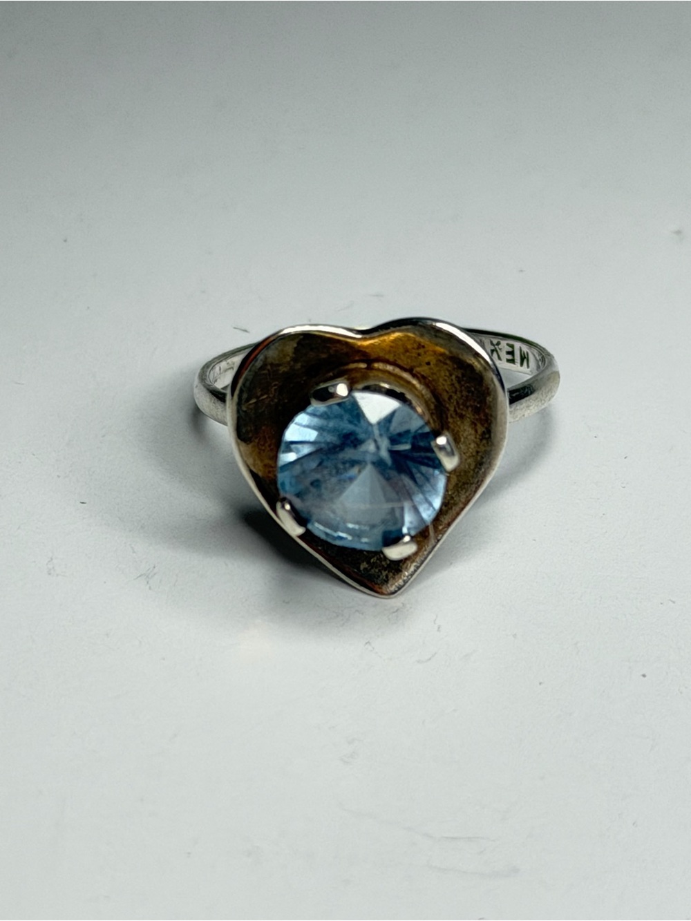 Vintage TaxCo Sterling Silver Heart Ring With Blue Aquamarine